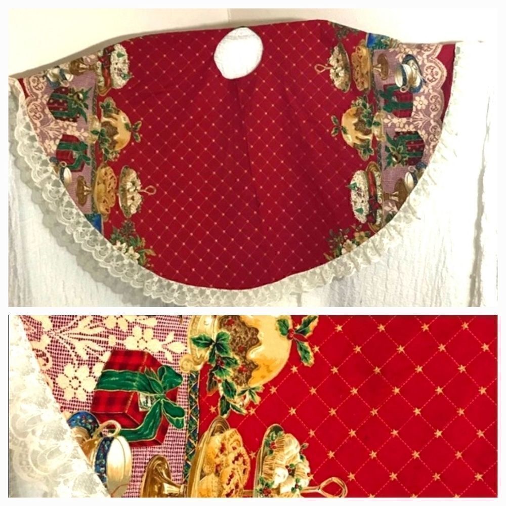 Vtg Christmas Dessert Feast Tree Skirt